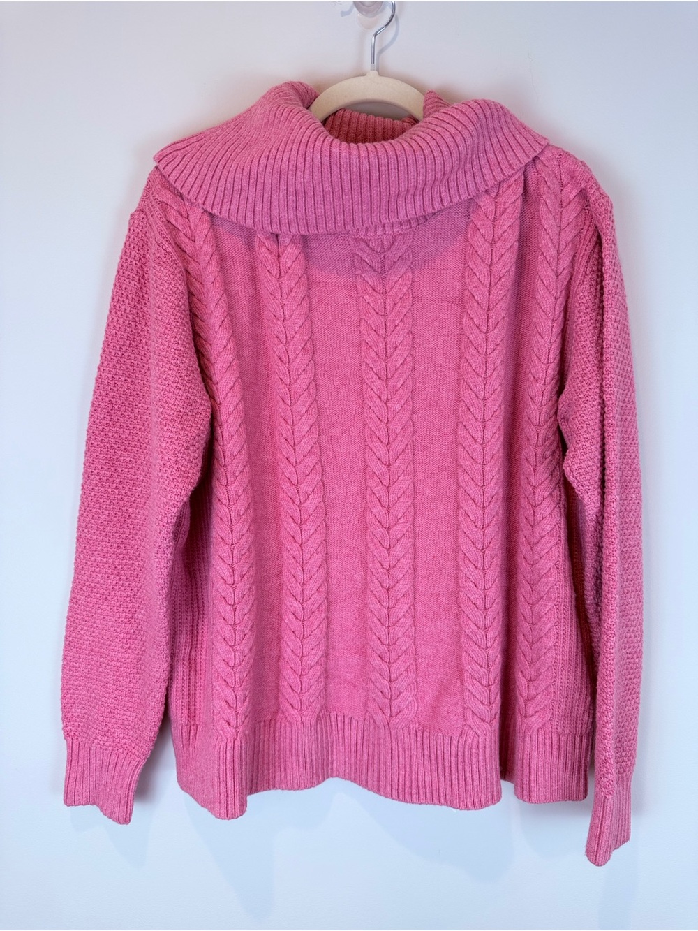 CAbi Pink Cable-Knit Cowlneck Cizy Soft Sweater Size Medium
